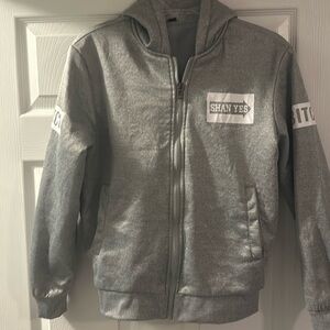 Fuzzy cozy zip up gray sweat shirt Shan Yes brand